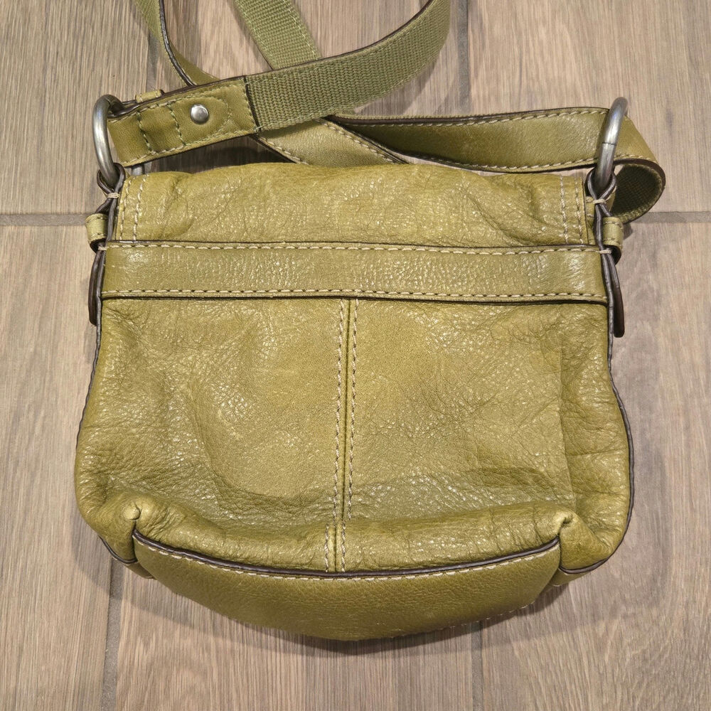 Y2K Fossil Maddox small crossbody Bag Turn Lock Pebbled Leather olive green - Picture 6 of 8